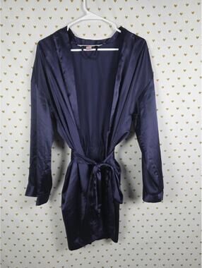 Victorias Secret Satin Silky Robe BLUE Kimono Lounge Cover Up ONE SIZE FITS ALL